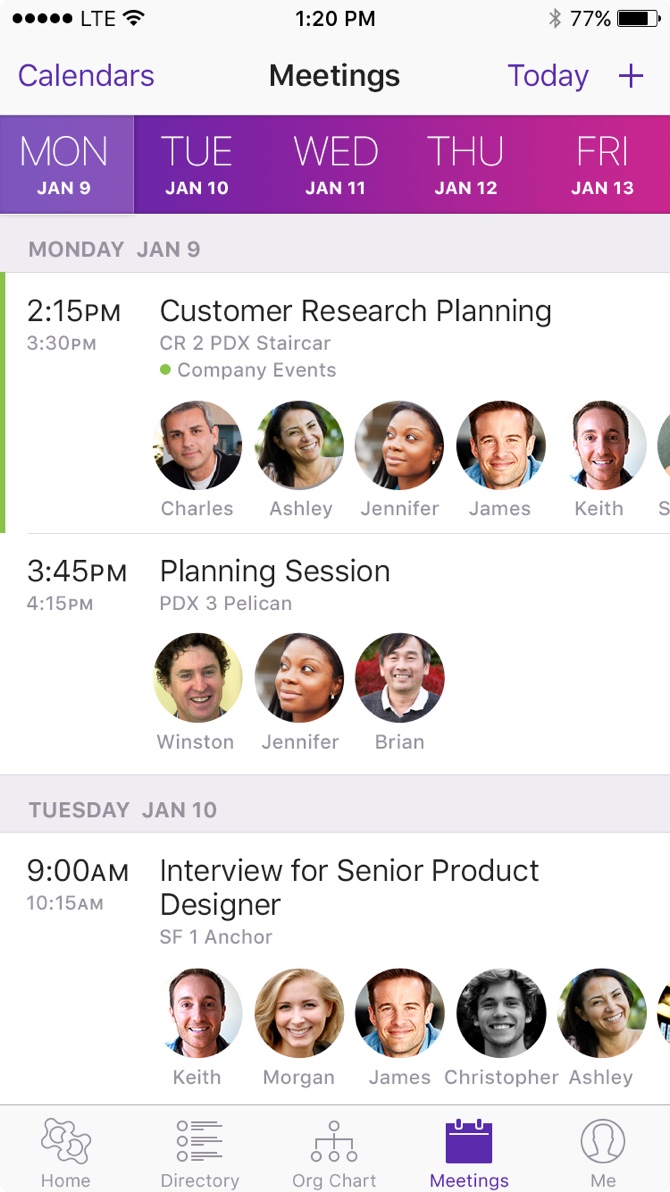 Full meeting calendar with attendee details