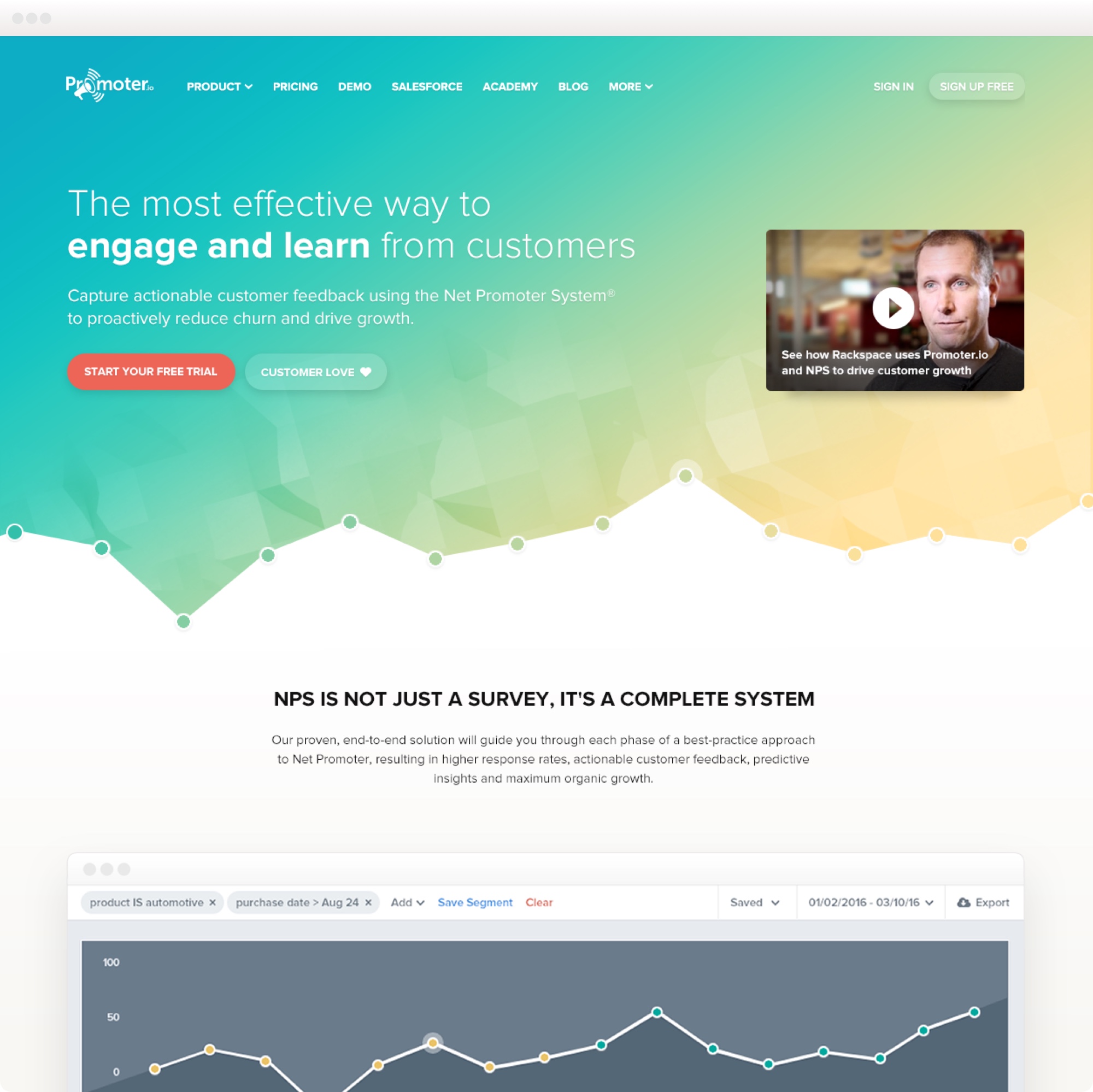Promoter marketing site detailing features and pricing